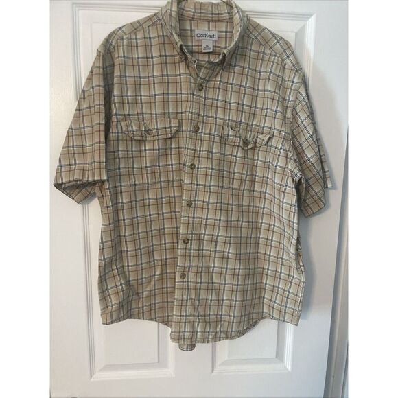 Carhartt Shirt Mens Extra Large (XL) Button Down Short Sleeve Plaid Workwear - Picture 9 of 10